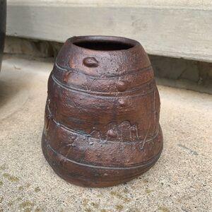 Handmade Brutalist Style Brown Glaze Modern Rustic Art Vase Signed 5”